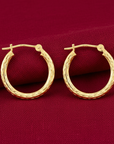 14k Yellow Gold All Around Diamond-Cut Hoop Earrings