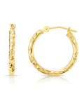 14K Yellow Gold X Pattern Diamond Cut Hoop Earrings