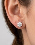 14K White Gold Diamond Cluster Stud Earring with Screw-Back, 1.00 carats