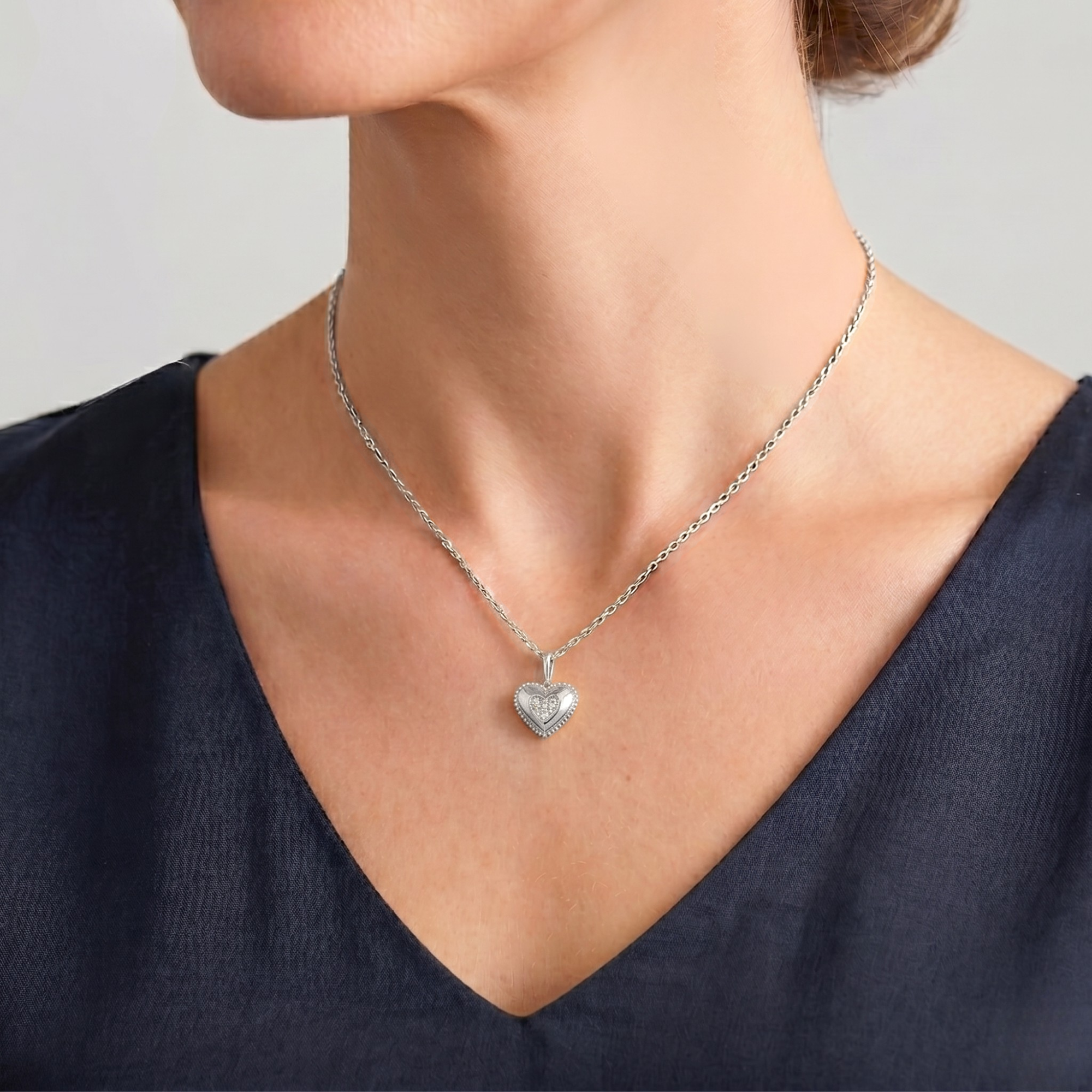 14K White Gold Lab Diamond Heart Pendant Necklace, 0.15ctw