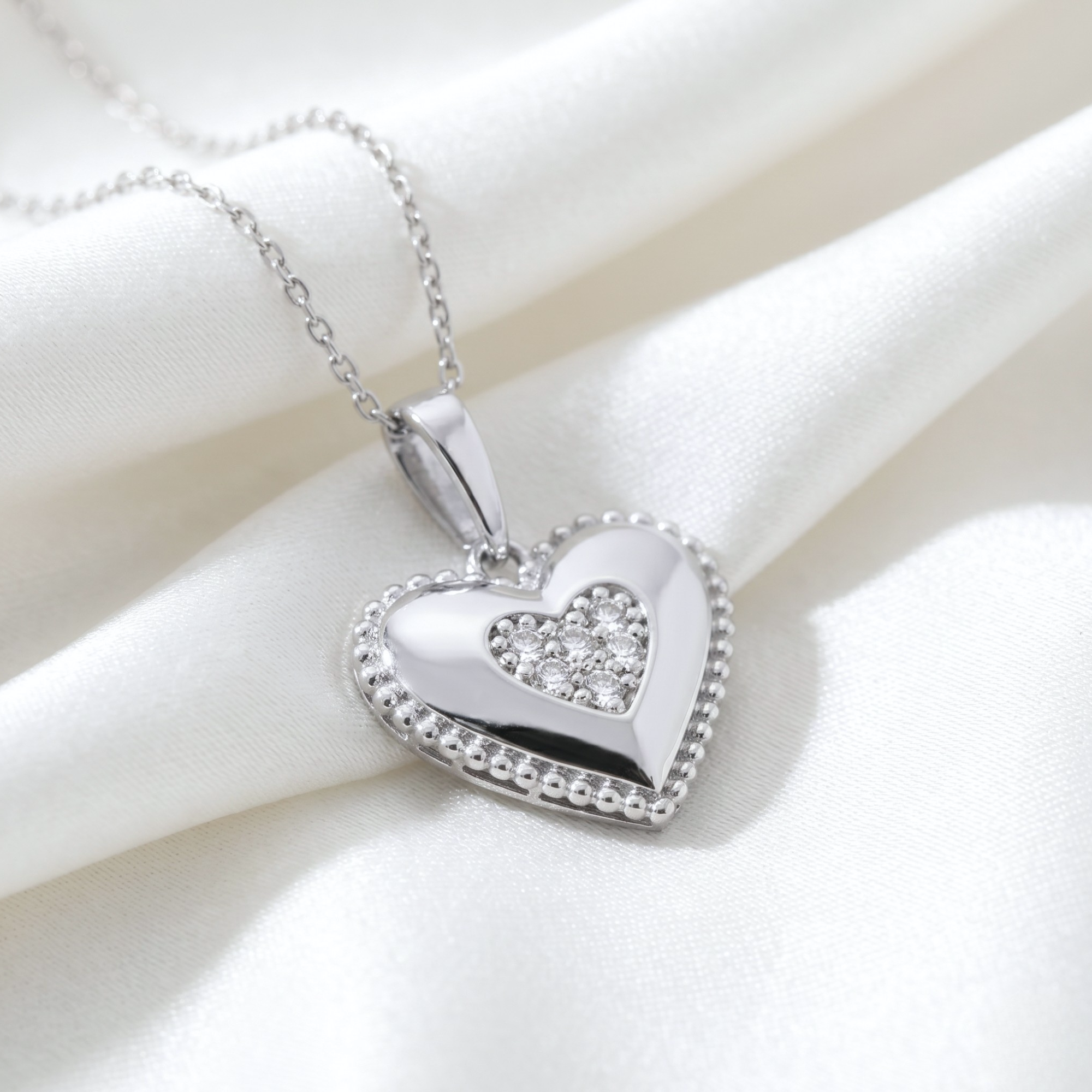 14K White Gold Lab Diamond Heart Pendant Necklace, 0.15ctw