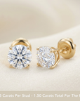 14K Gold Lab Diamond Stud Earrings, 1.50ctw, With Screw Backs