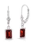 14K Gold Natural Red Garnet Emerald-Cut Gemstone Drop Earrings
