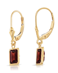 14K Gold Natural Red Garnet Emerald-Cut Gemstone Drop Earrings