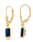 14K Gold Blue Sapphire Emerald-Cut Gemstone Drop Earrings