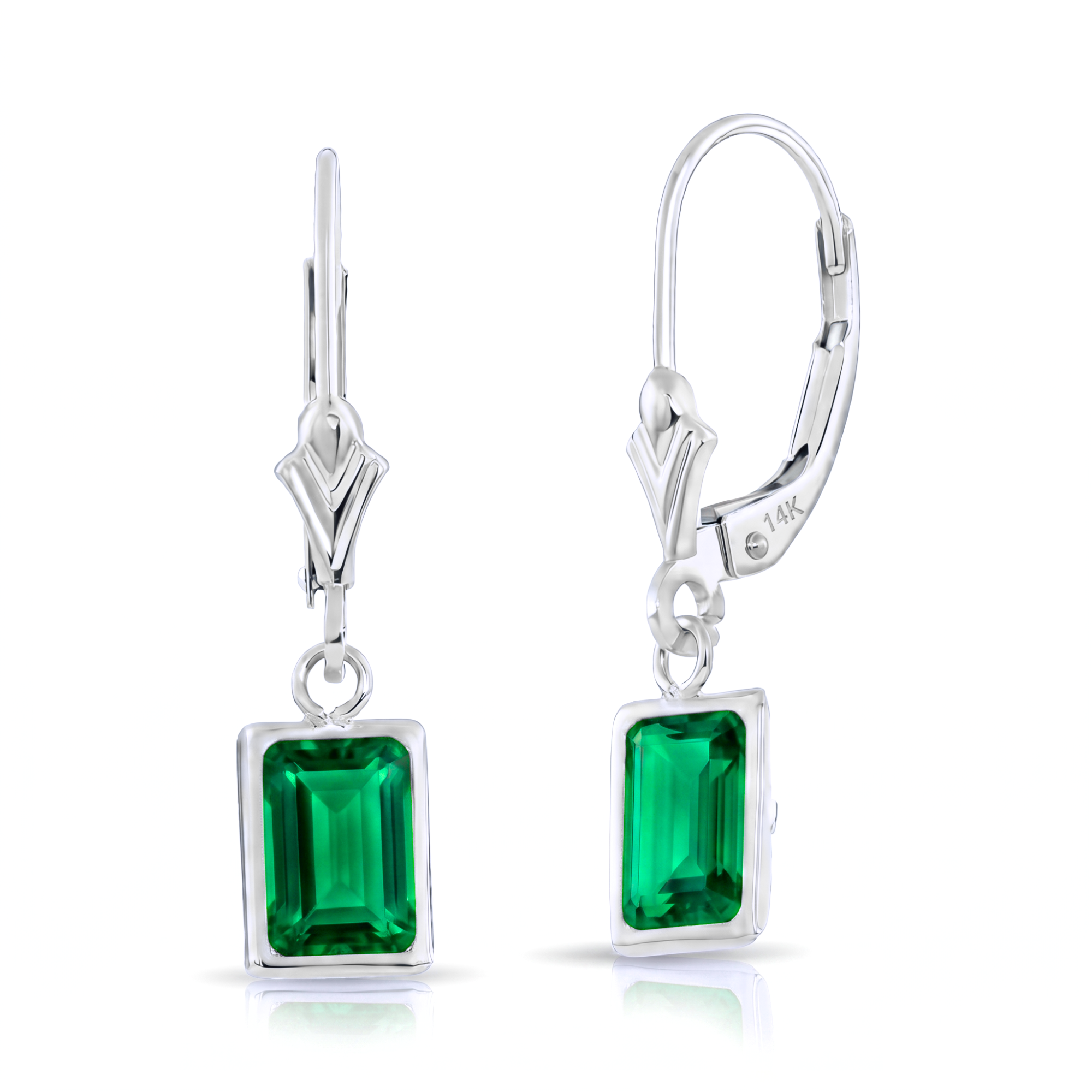 14K Gold Green Emerald Gemstone Drop Earrings