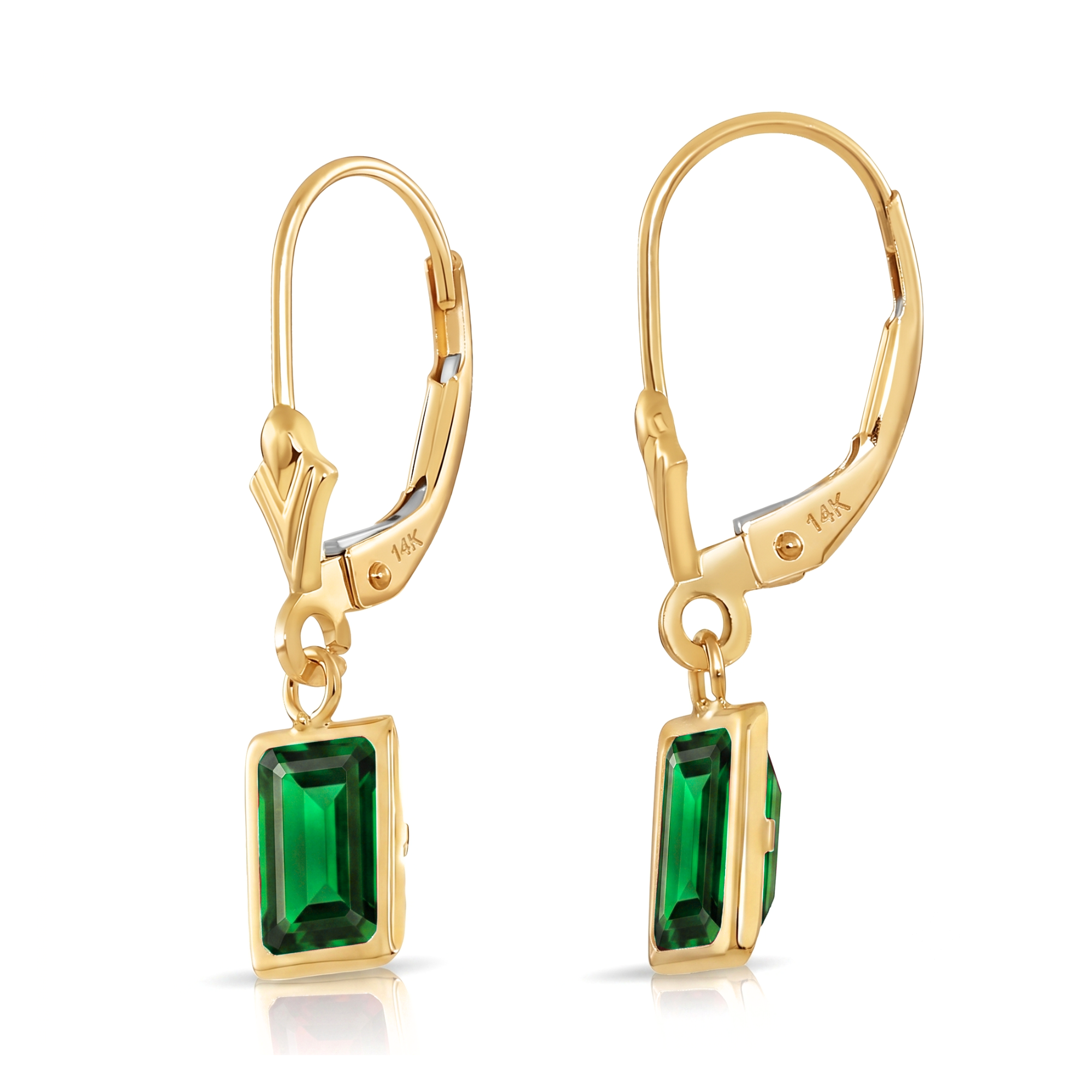 14K Gold Green Emerald Gemstone Drop Earrings