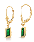 14K Gold Green Emerald Gemstone Drop Earrings
