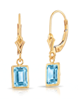14K Gold Natural Sky Blue Topaz Emerald-Cut Gemstone Drop Earrings