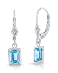 14K Gold Natural Sky Blue Topaz Emerald-Cut Gemstone Drop Earrings