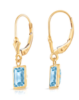 14K Gold Natural Sky Blue Topaz Emerald-Cut Gemstone Drop Earrings