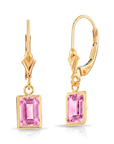 14K Gold Pink Sapphire Emerald-Cut Gemstone Drop Earrings
