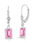 14K Gold Pink Sapphire Emerald-Cut Gemstone Drop Earrings