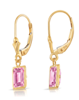 14K Gold Pink Sapphire Emerald-Cut Gemstone Drop Earrings
