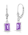 14K Gold Natural Purple Amethyst Emerald-Cut Gemstone Drop Earrings