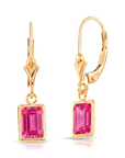 14K Gold Ruby Emerald-Cut Gemstone Drop Earrings