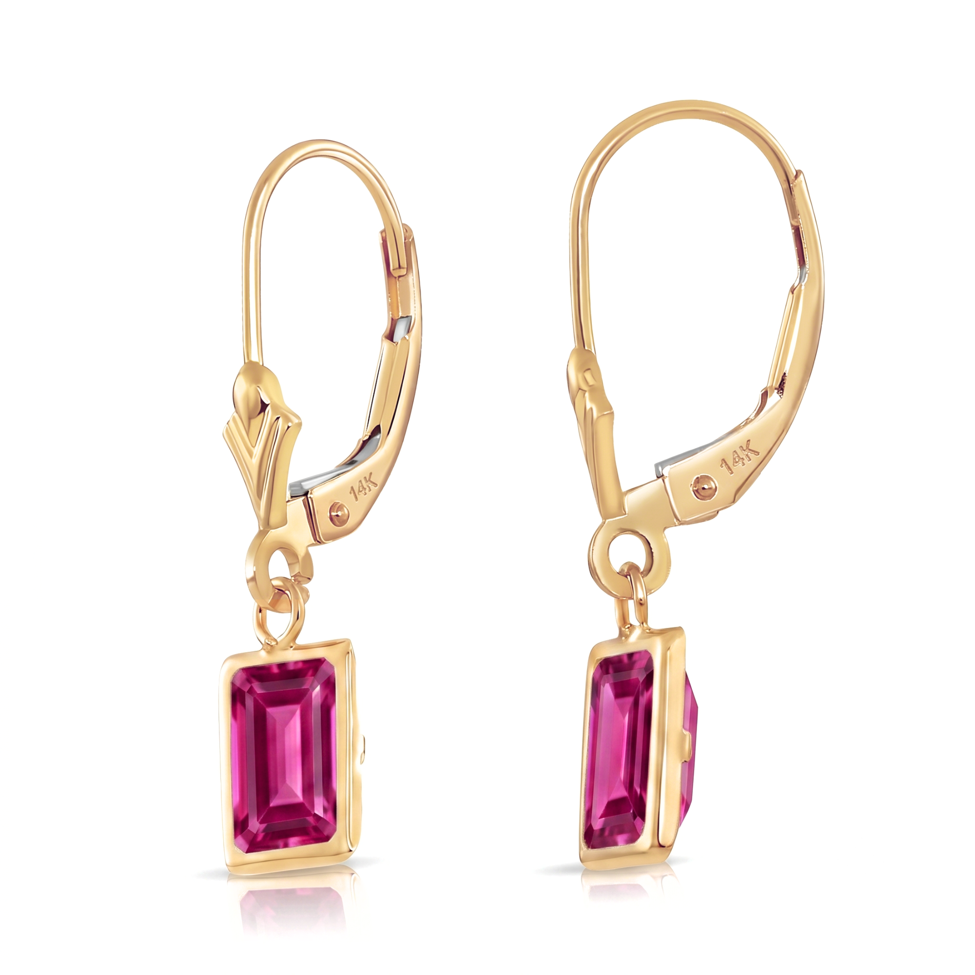 14K Gold Ruby Emerald-Cut Gemstone Drop Earrings