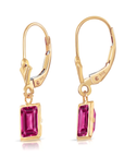 14K Gold Ruby Emerald-Cut Gemstone Drop Earrings