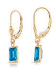 14K Gold Natural London Blue Topaz Emerald-Cut Gemstone Drop Earrings