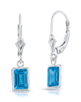 14K Gold Natural London Blue Topaz Emerald-Cut Gemstone Drop Earrings