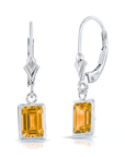 14K Gold Natural Citrine Emerald-Cut Gemstone Drop Earrings