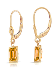 14K Gold Natural Citrine Emerald-Cut Gemstone Drop Earrings