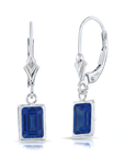 14K Gold Blue Sapphire Emerald-Cut Gemstone Drop Earrings