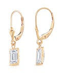 14K Gold Natural White Topaz Emerald-Cut Gemstone Drop Earrings