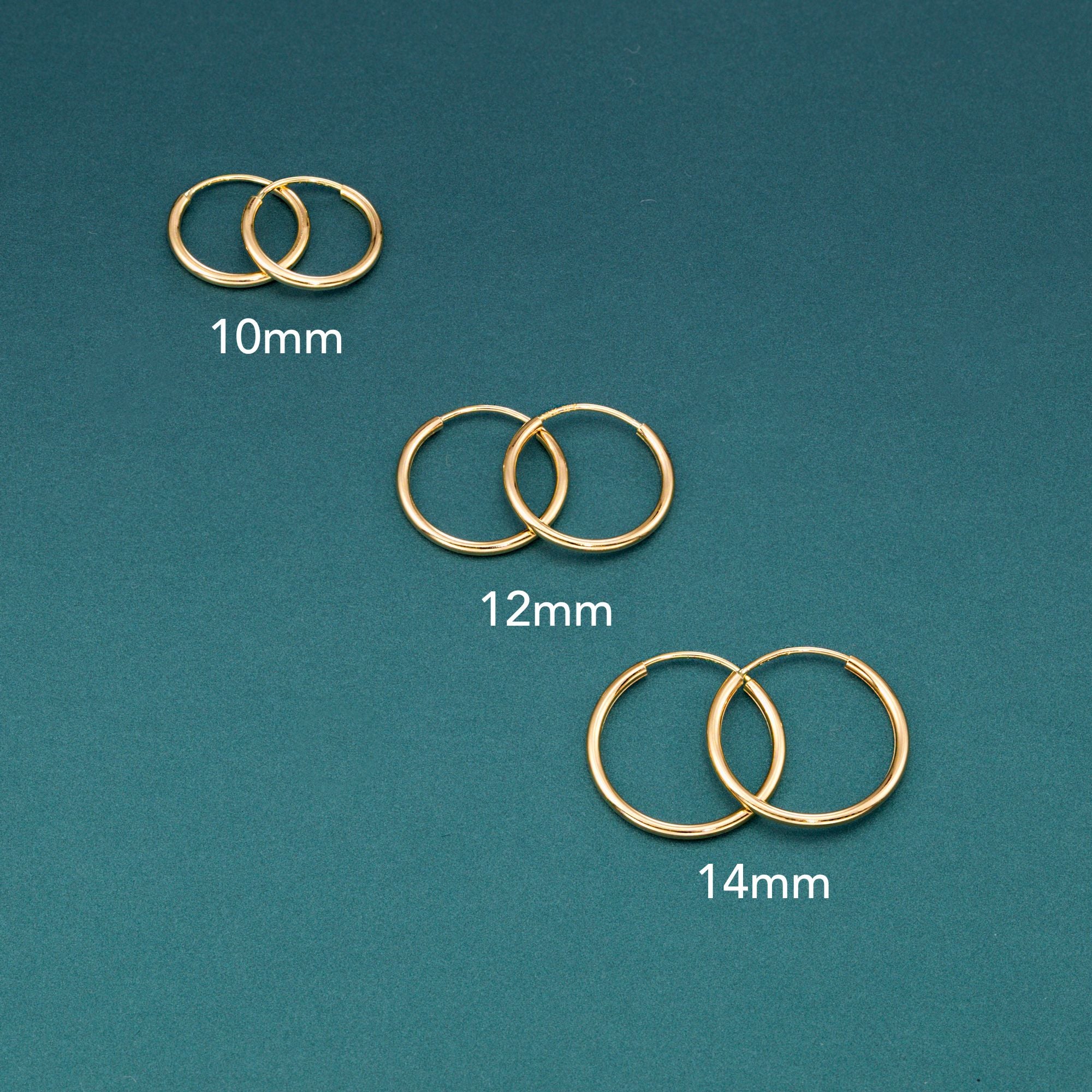 14k Yellow Gold Endless Hoop Earrings, 1mm