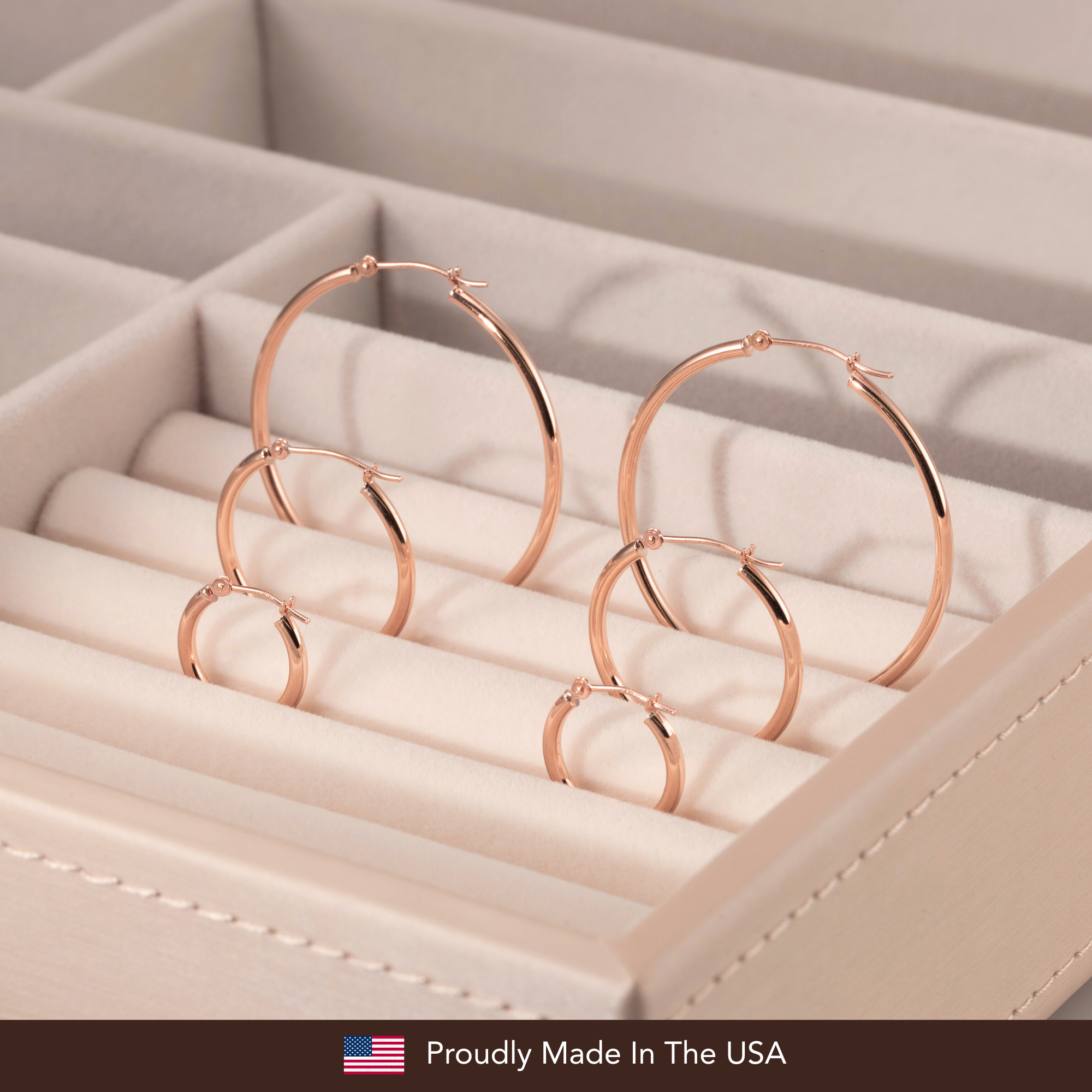 10K Rose Gold Classic Round Hoop Earrings, 2mm Thin