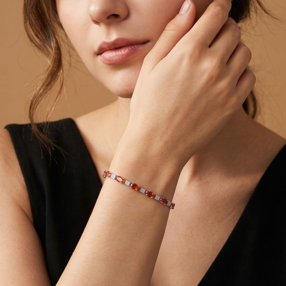 Sterling Silver Garnet CZ Gemstone Bracelet