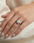 Sterling Silver Fire Opal Oval Ring, With CZ Halo