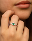 Sterling Silver Green Emerald CZ Halo Ring