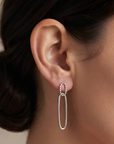 Sterling Silver Oval Diamond-Cut Hoop Drop Earrings