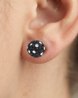 14K Yellow Gold Round Black & White Crystal Ball Stud Earrings, Pushback