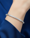 Sterling Silver Simulated Diamond Bar Cuff Italian Bracelet, Fits 7in-8in