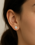 10k Yellow Gold Solitaire Halo Pushback Stud Earrings