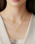 14K Solid Yellow Gold Heart Pendant, With 18" Cable Chain Necklace