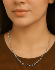 925 Sterling Silver Paperclip Chain Necklace, 3mm Thin, With Secure Lobster Lock