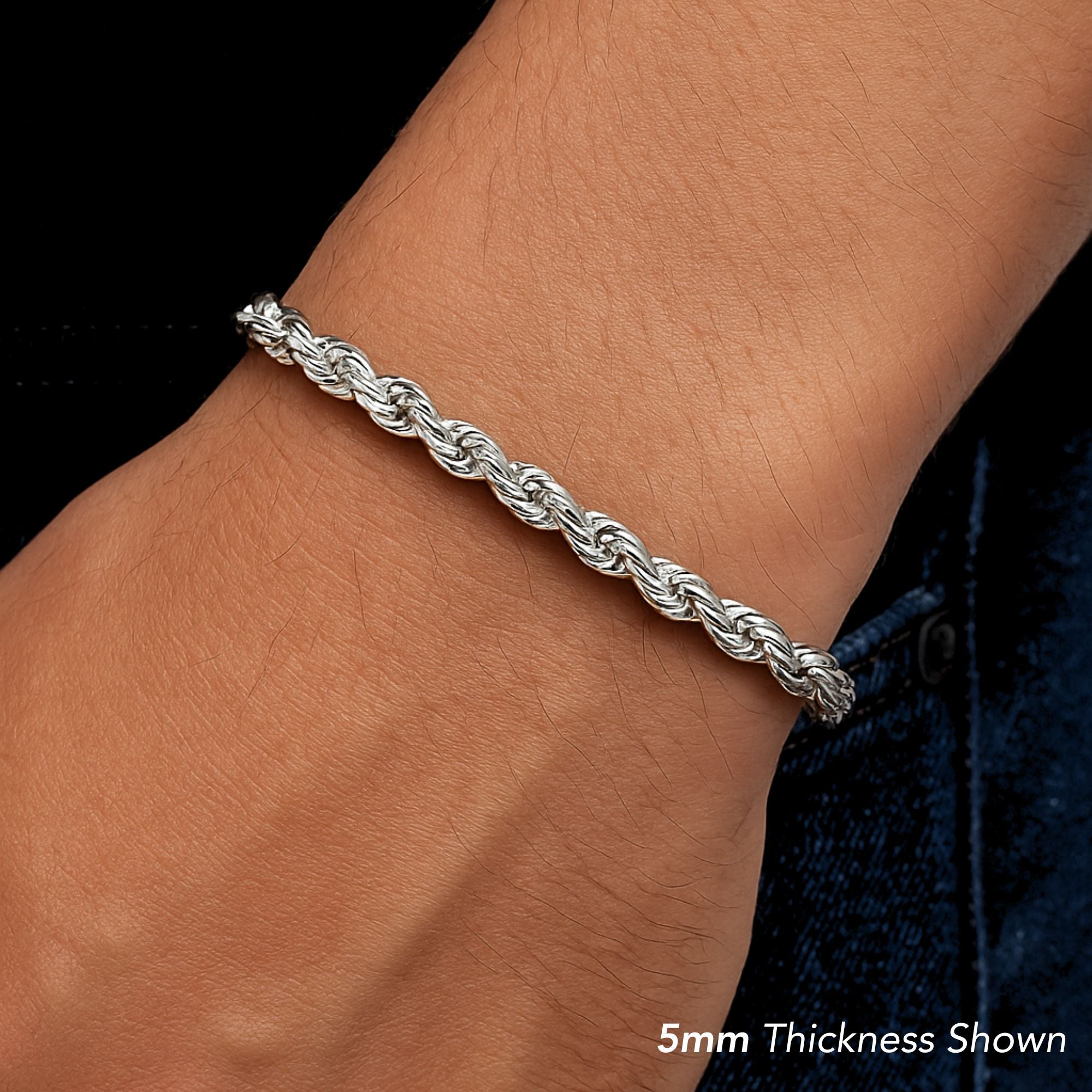 Solid Sterling Silver Rope Chain Bracelet