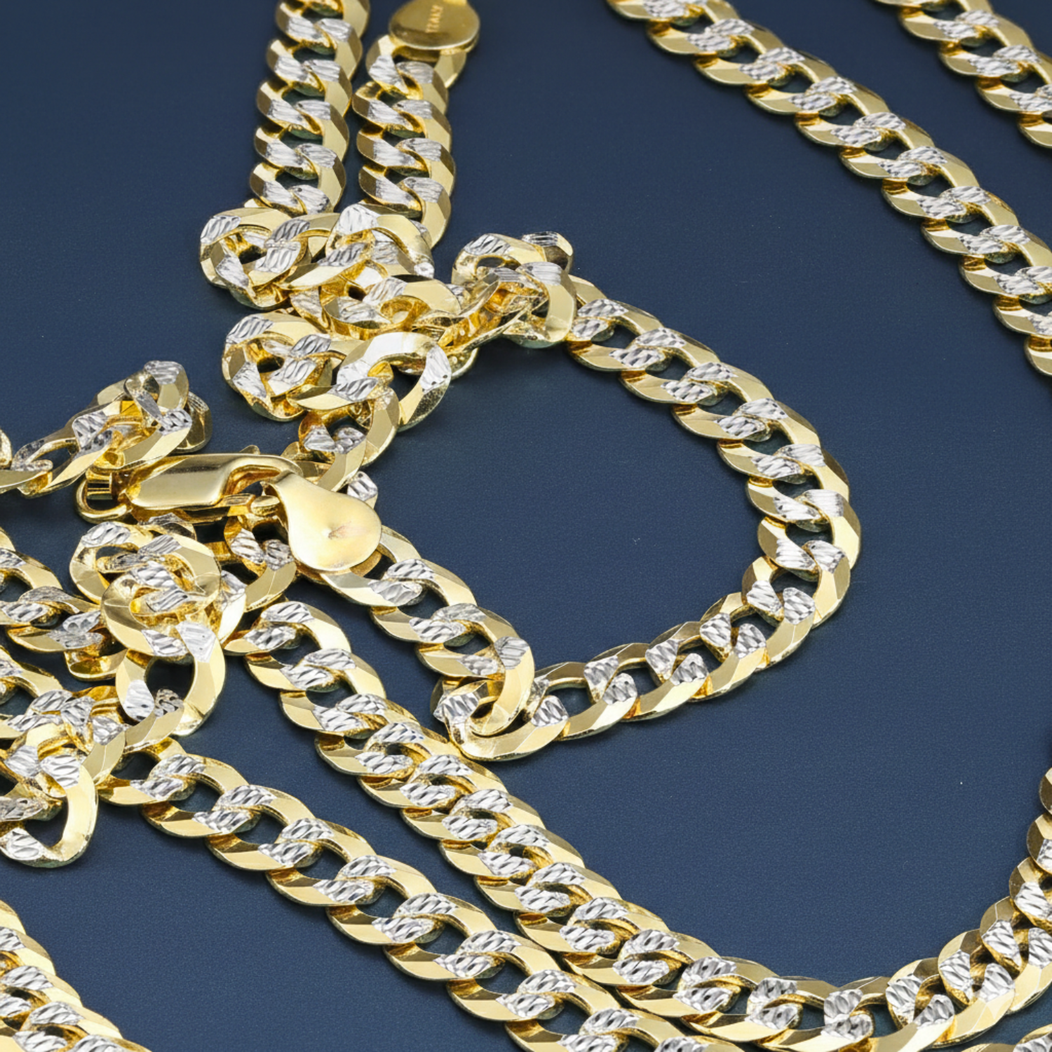 Sterling Silver Curb Chains, Two-Tone Italian Necklace, With Engraved Diamond-Cuts