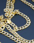 Sterling Silver Curb Chains, Two-Tone Italian Necklace, With Engraved Diamond-Cuts
