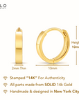 14K Yellow Gold Tiny Huggies, Classy 10mm Hoop Earrings