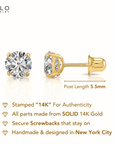14K Yellow Gold Cubic Zirconia Stud Earrings With Screwbacks