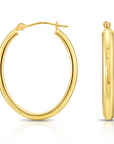 14k Gold Oval Hoop Earrings, New Half Round Tube, 1 Inch