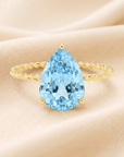 14K Yellow Gold Pear-Cut Sky Blue Topaz Gemstone Ring