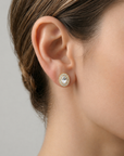 14K Yellow Gold Oval CZ Halo Stud Earrings