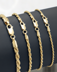 14K Yellow Gold Rope Chain Bracelet, Lobster Lock