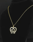 14K Yellow Gold Boy & Girl Heart Pendant Necklace
