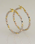 Sterling Silver Twisted Tricolor Hoop Earrings, 1.4 inch